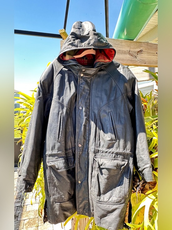 IOU Other - vintage 1990s IOU Leather Collection  genuine leather hooded parka coat Sz M